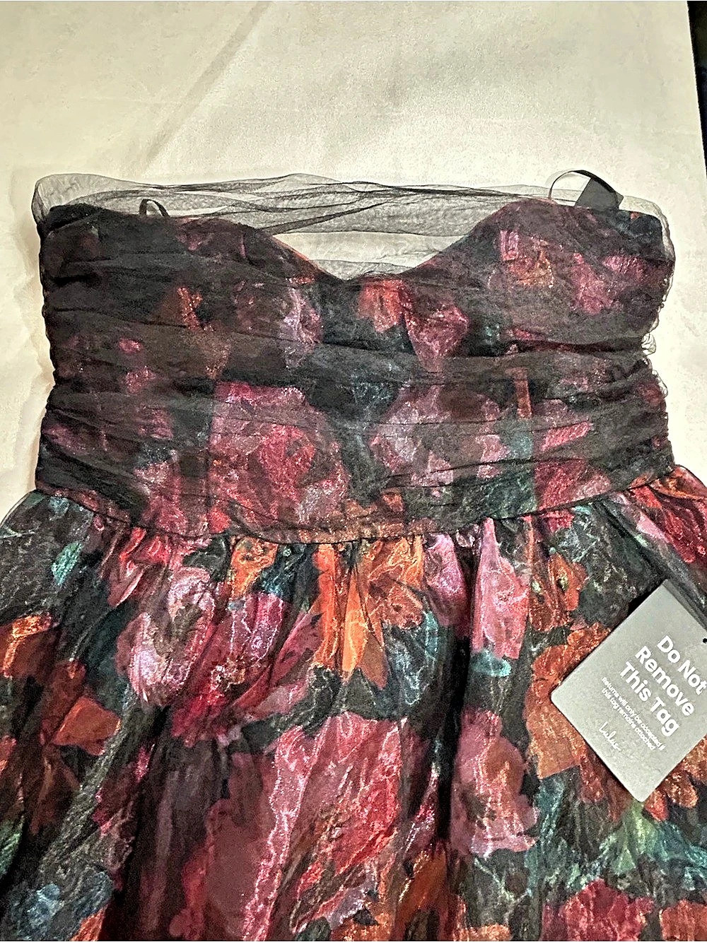 NWT Lulus Freddie Berry Floral Organza Midi Dress Black & Pink XXL/Size 16 - Picture 5 of 16